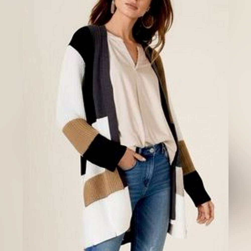 Fortune & Ivy Women's Colorblock Open Front Cardigan Sweater Size Large